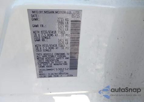 2015 Infiniti Qx60 from USA, damaged, VIN 5N1AL0MN6FC530252